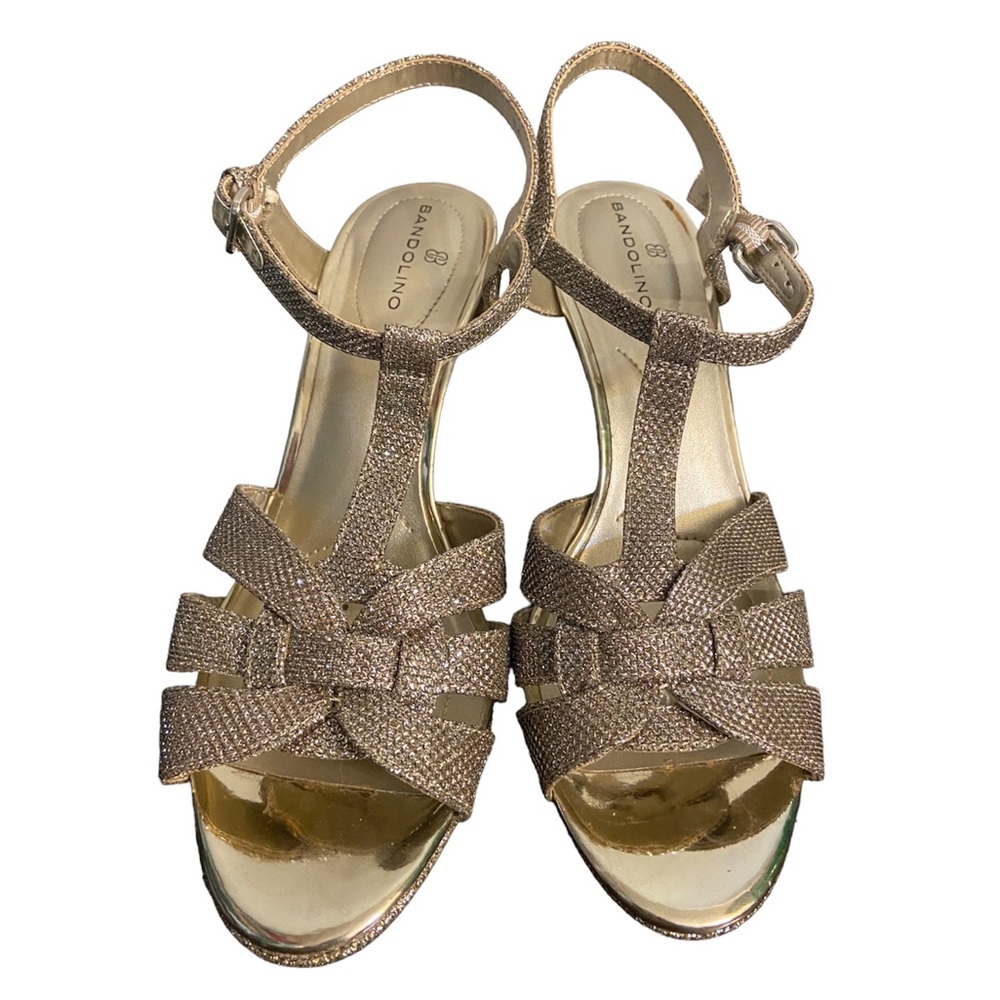 Bandolino Glam heel metallic sparkle opentoe slingback Sandals ladies 8 platinum